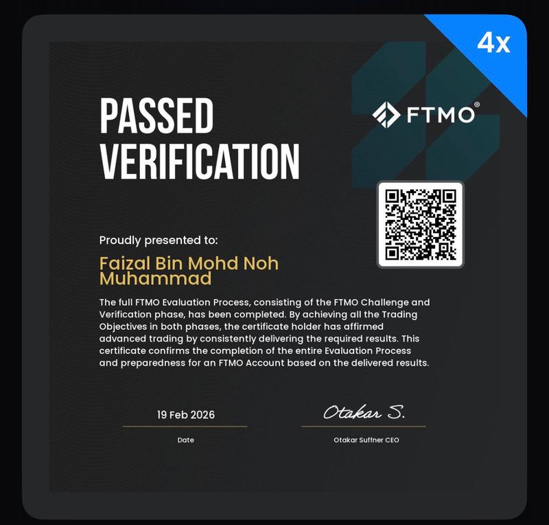 FTMO passed verification certificate