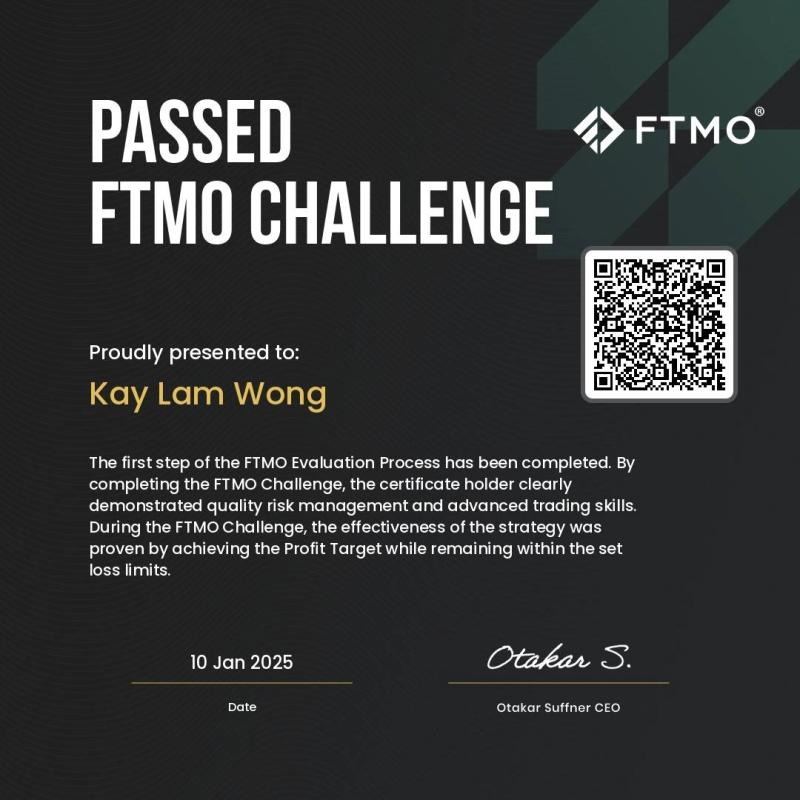 FTMO passed challenge certificate